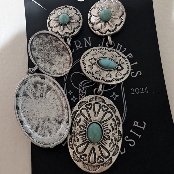 Boho Silver and Turquoise Dangle Earrings - Picture 5 of 5